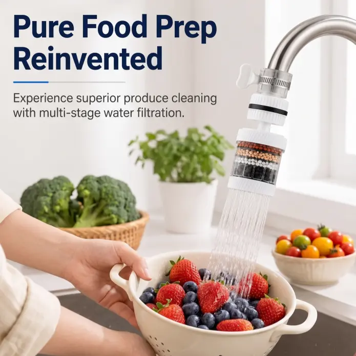 Tap Water Filter for Kitchen Sink, Faucet Mount Filtration Attachment, Rotatable Water Filter with Replacement Cartridge