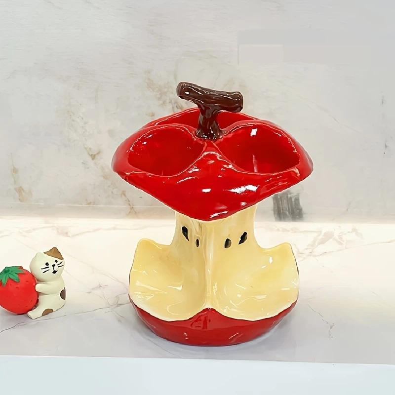 Original Design Fun Apple Core Ceramic Toothbrush Holder, Bathroom Decor, Independent Storage Rack, Durable Holiday Gift