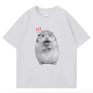 Surprised Hamster Pixel Art Graphic T-Shirt – Cute Meme Animal Print Tee, Unisex Oversized Casual Cotton Short Sleeve Streetwear, Summer Top for Students