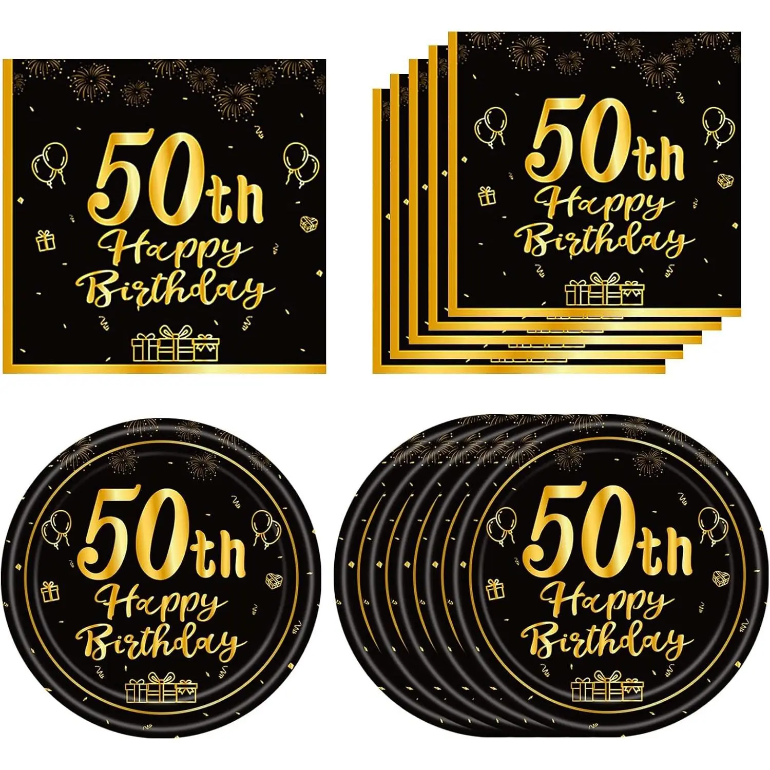 40PCS 50th Birthday Decorations Black Gold 1976 50th Birthday Party Tableware Set Include 50th Birthday Plates and Napkins Cheers to 50 Years Decorations for Men Woman Retirement Graduation