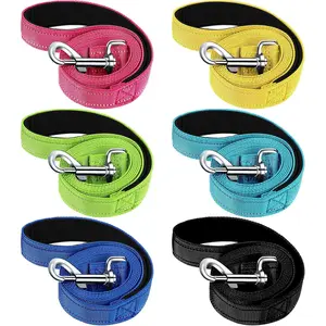 6 Pack 5 ft Nylon Dog Training Leashes Bulk for Medium and Large Dogs Heavy Duty Padded Handle Puppy Leash Traction Rope for Walking, Play, Camping