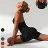 Fashion Sporty Fitness Set, New Polka Dot Striped Halter Tank Top with Shorts, Quick Dry Summer Gym Yoga Running, Yoga Active Wear