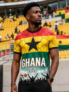 Ghana Flag Three-Color Black Star Honeycomb Pattern Sports Short-Sleeve Couple Fan Jerseys Athleisure Style