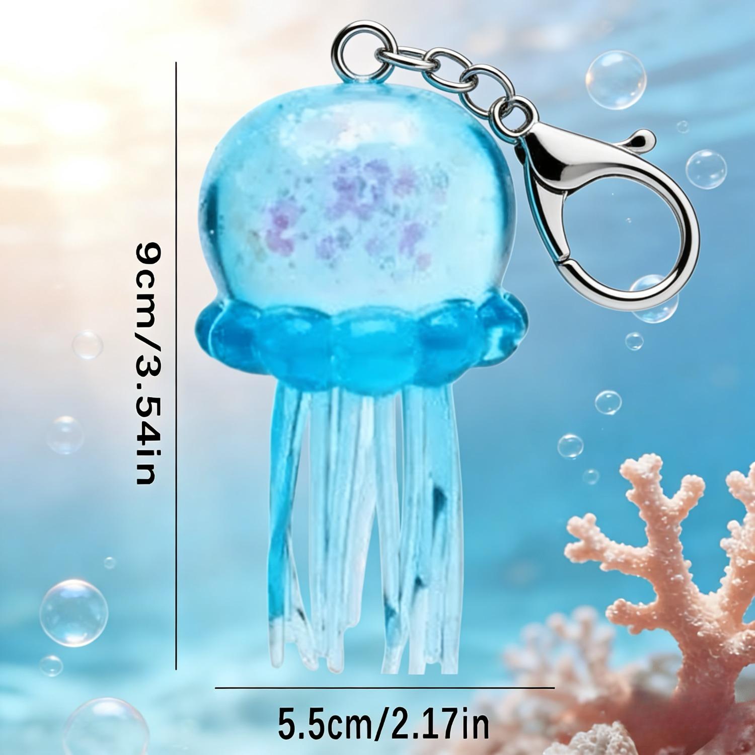 Adult-Style Transparent Blue Glitter Jellyfish Squeeze Keychains - Cute, Stress-Relieving Squeeze Fidget Keychains - Portable Hanging Accessories, Ideal for Bag Charms and Car Key Decorations