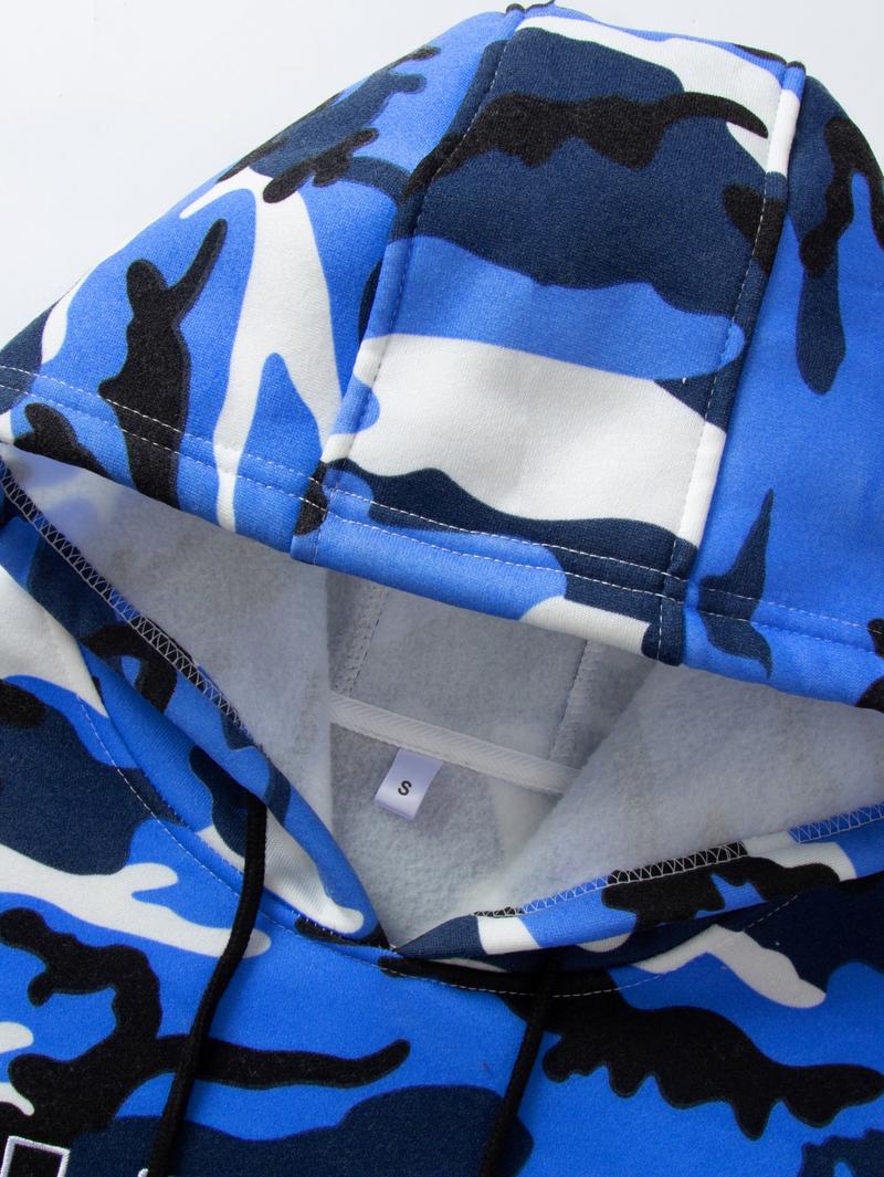 Men's Camouflage Hoodie Set Outdoor Casual Style with Adjustable Drawstring, Fits Snugly Around the Head. Top and Pants from the Same Series Feature Matching Camouflage Patterns. USA Letter Print Adds Trendy Style. Large Pocket on the Jacket and Drawstrin