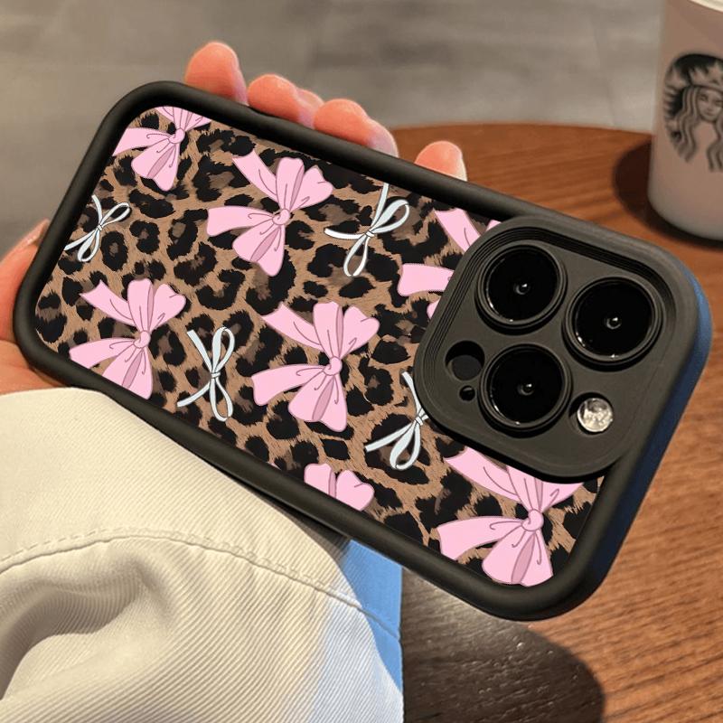 Case for iPhone 17 Pro Max 16 Plus 15 14 13 12 11 Air E Fashion Bowknot Leopard Pattern  Drop Protection Shockproof Soft Silicone smartphone Cover