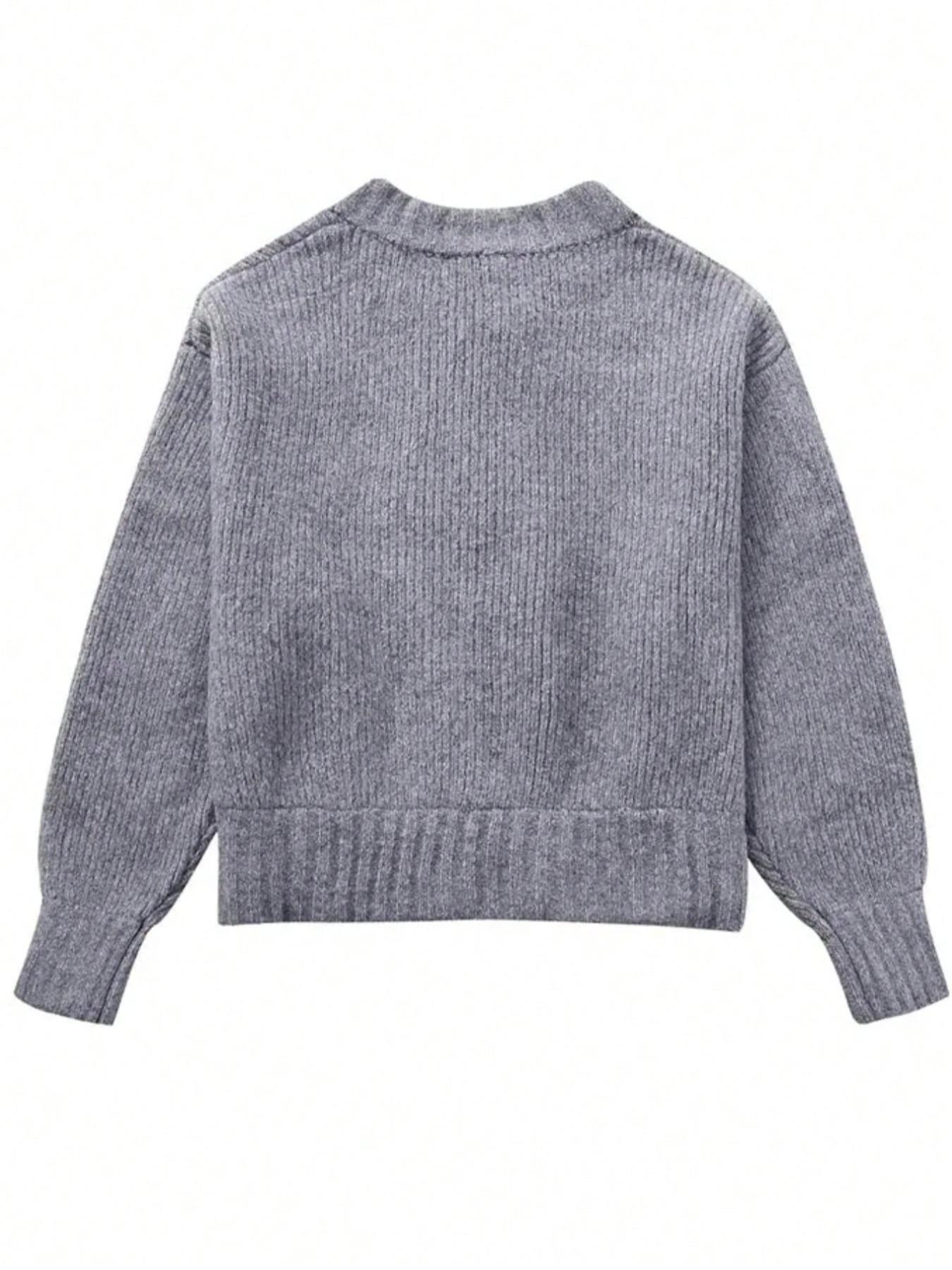 Women's Solid Drop Shoulder Zipper Sweater Cardigan, Casual Long Sleeve Round Neck Thick Knitwear for Fall & Winter, Fashion Women's Knit Clothing for Daily Wear