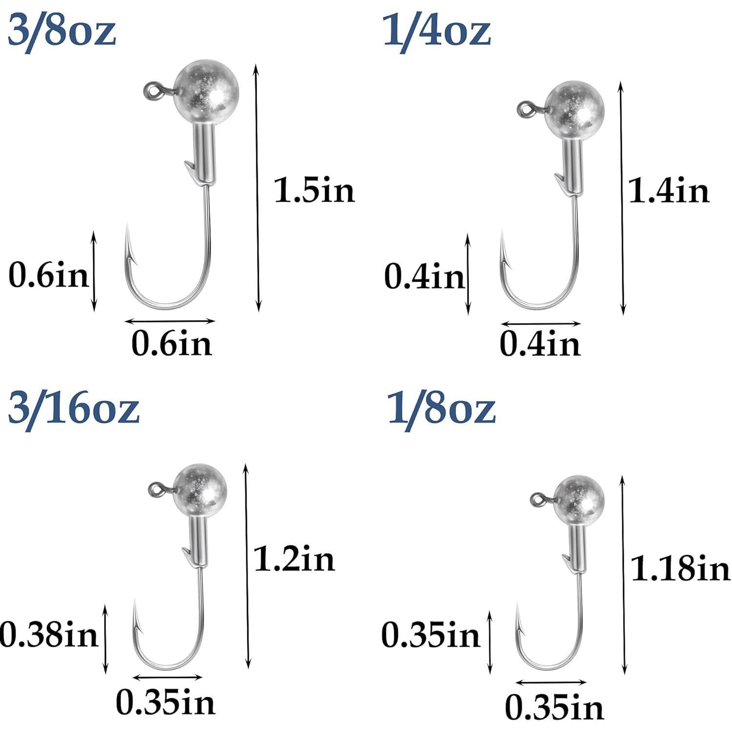 40pack Fishing Jig Heads Set with Hooks Box, Fishing Soft Lures Hooks for  Crappie Bass Trout, Saltwater Freshwater Fishing Tackle Kit, 1/8 oz, 3/16  oz, 1/4 oz, 3/8 oz, 10 count Each Size - TikTok Shop