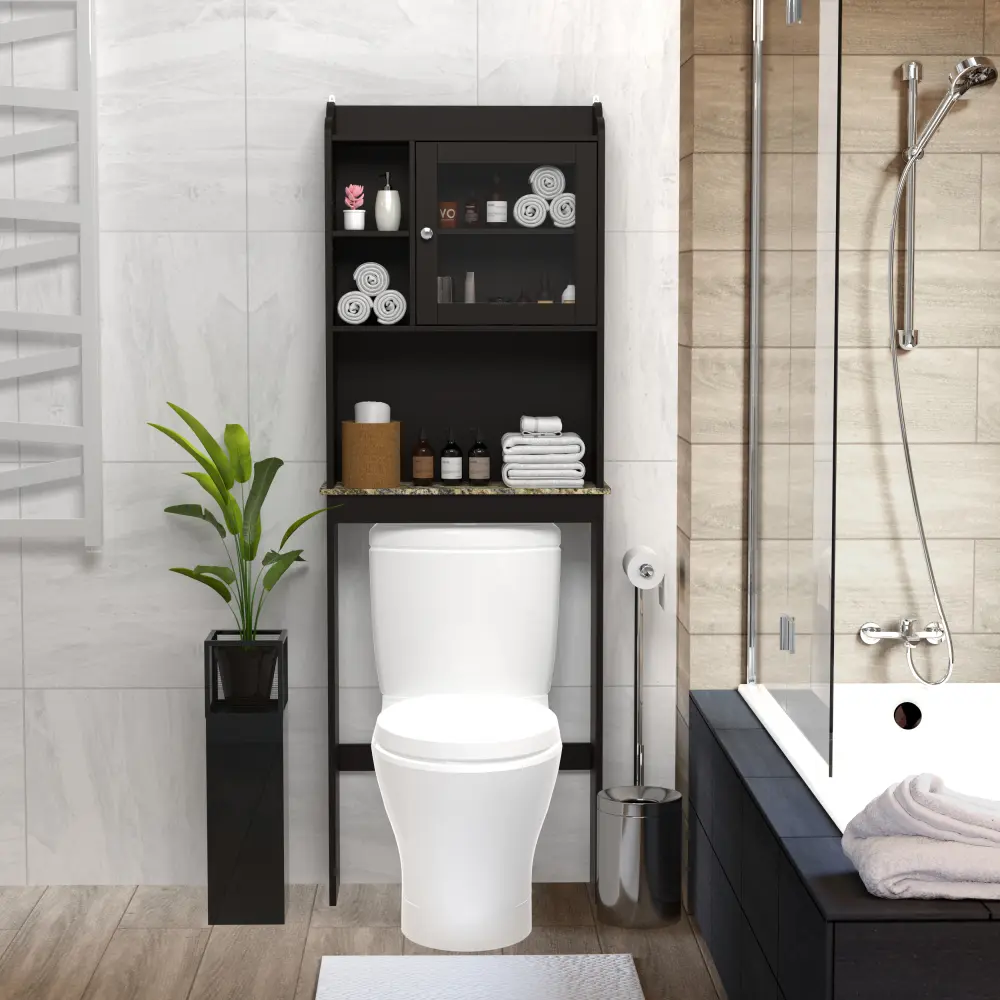 Bathroom Over The Toilet Storage Cabinet, 67.32" Tall Wooden Space Saver Organizer with Adjustable Shelf, Freestanding Bathroom Storage Rack with Doors, Toilet Paper Holder Cabinet, Modern Farmhouse Bathroom Furniture for Small Spaces, Apartment & Home De
