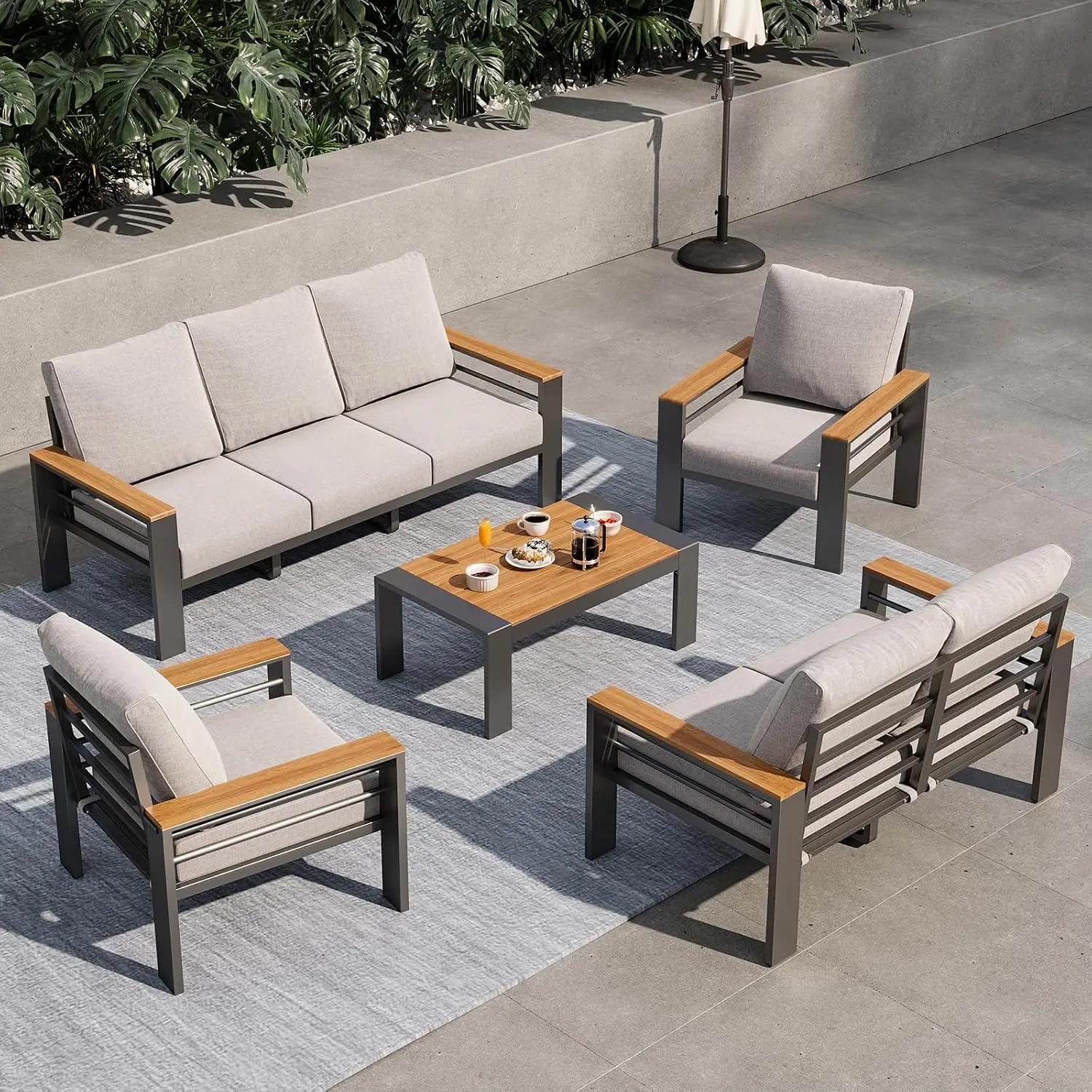 GARVEE 7-Piece Aluminum Patio Sofa Set, Outdoor Sectional with Coffee Table