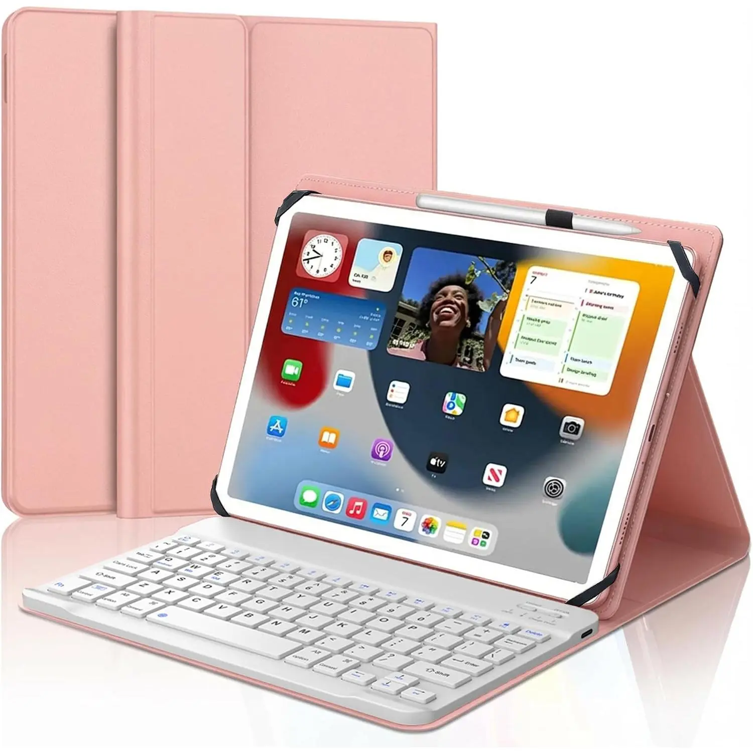 Tablet Keyboard Case for 9",9.7",10.1",10.2",10.5",10.9",11" Tablets, Rechargeable   Keyboard,  Folio Leather Cover with Stretch Strap for Android/iOS/Windows Tablet