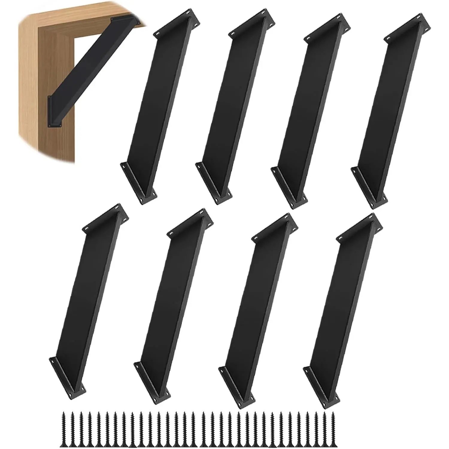 8 Pcs 45° Angle Powder-Coated Black Metal Brackets - Wall/Corner Fasteners for Pergola