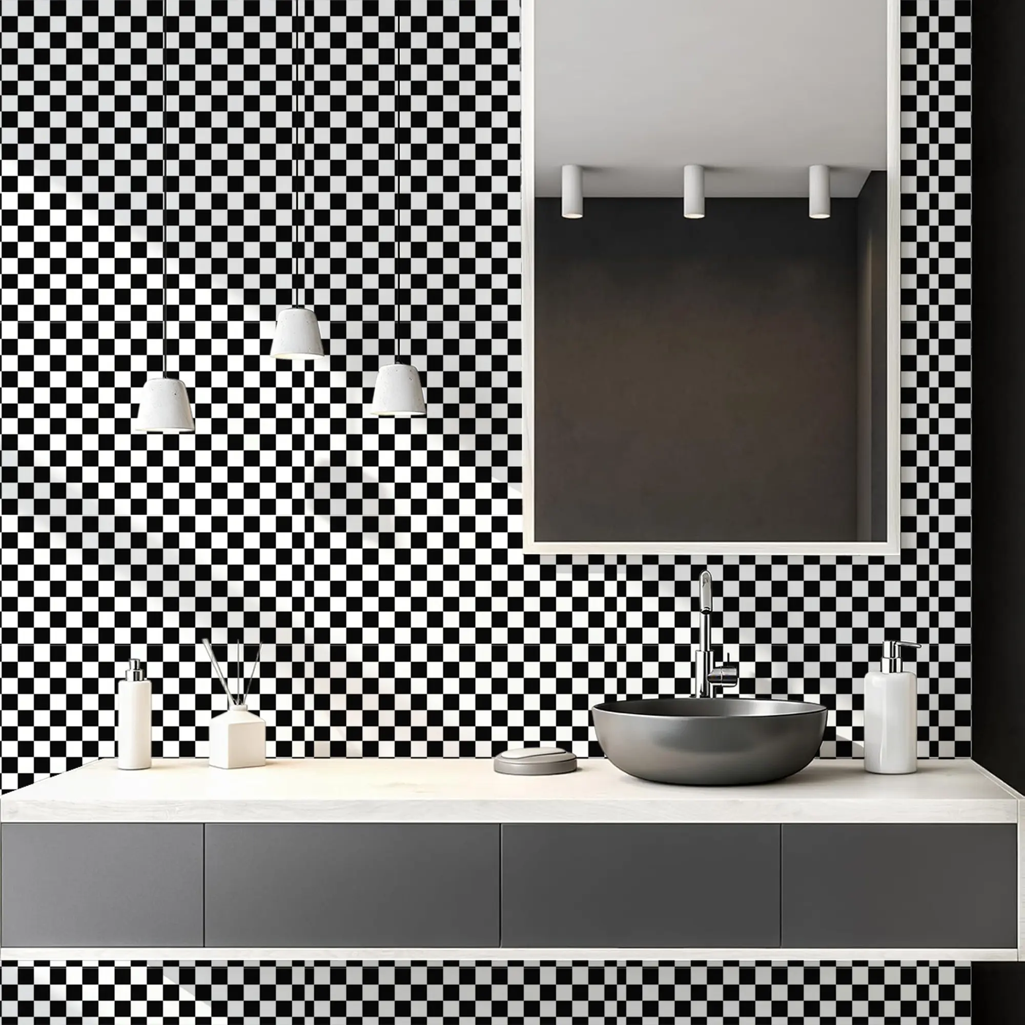 Checkerboard Self-Adhesive Wallpaper, Classic Minimalist PVC Waterproof Durable Geometric Wall Sticker, 45x300/500/1000cm