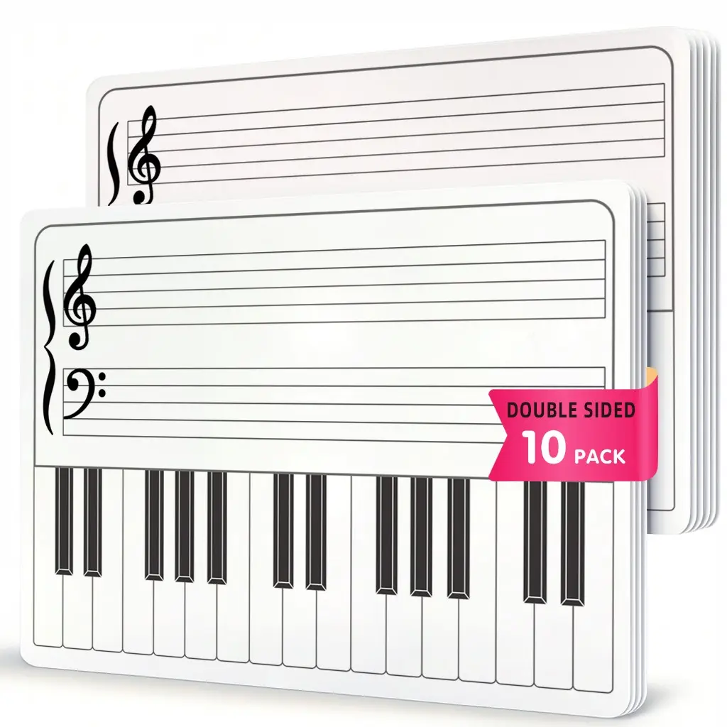 10 Piece Erasable Piano Staff Board, Dual-Sided with Treble Bass Notation & Blank Staff, Ideal for Beginners, Teachers, Home Practice