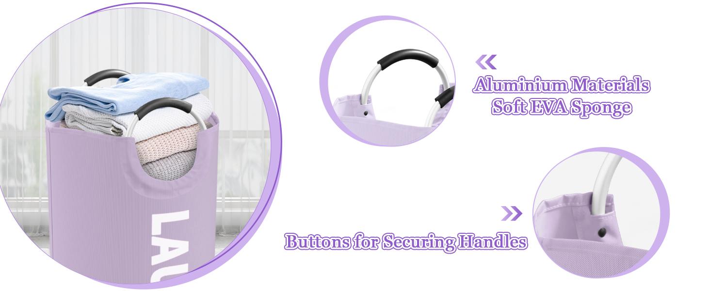 3PCS 95L Laundry Basket, Collapsible Clothes Hamper with Handle, 600D Cloth Laundry Bin, Stand-alone Dirty Clothes Hamper for Livingroom, Bedroom,, Pink+Blue+Purple