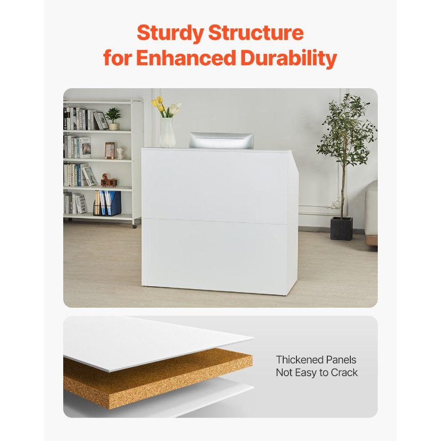 VEVOR Reception Desk, 46 Inch Rectangular Front Counter Table, Office Reception Desk, Retail Counter and Front Reception Counter, for Checkout, Lobby, Beauty Salon and Office, White