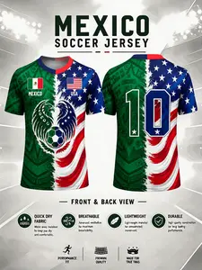 Mexico USA Split Soccer Jersey 2026, MexicanAmerican Football Shirt, Aztec Calendar FanApparel, Dual Flag Neck Jersey