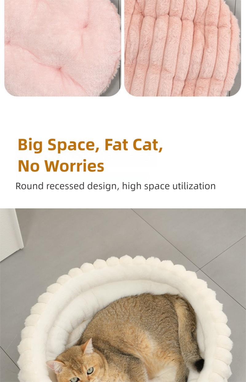 Fluffy Rabbit Fur Round Pet Bed – Quilted Donut Cushion for Cats & Dogs, Thickened Anti-Slip Mat, Small Medium Large Sizes