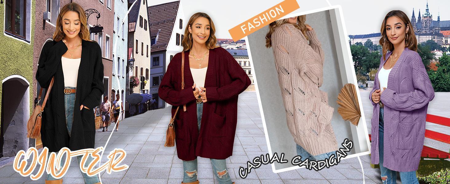 【1XL-5XL】Imily Bela Curve Women's Cardigan Sweaters Long Sleeve Plus Size Solid Cable Knit Open Front Outerwear with Pockets