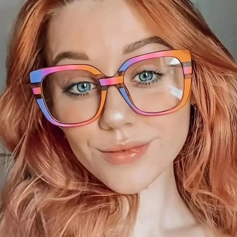 Trendy Glasses for Women, Stylish Square Frame Non Prescription Eyeglasses with Leopard Print Color Block Design and Decorative Chain, Lightweight Fashion Eyewear for Everyday Looks, Work, Parties and Street Style