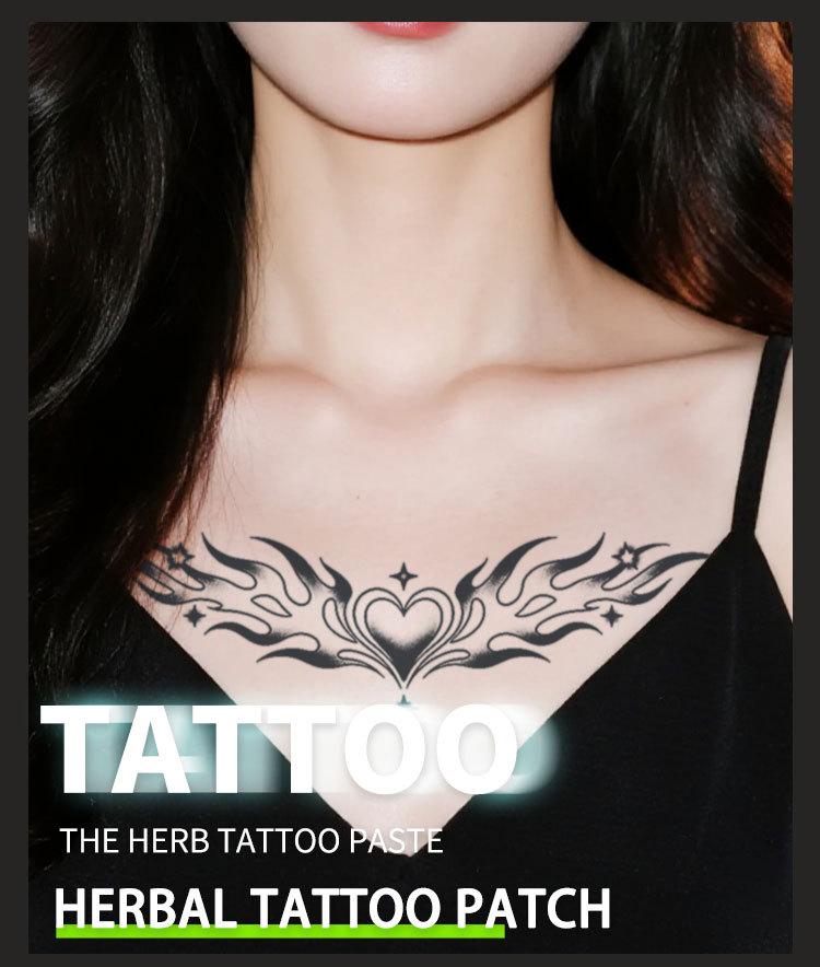 Waterproof temporary tattoo sticker magic tattoo lasting 7-15 flame heart pattern herbal juice semi permanent tattoo simulation tattoo Chest tattoo