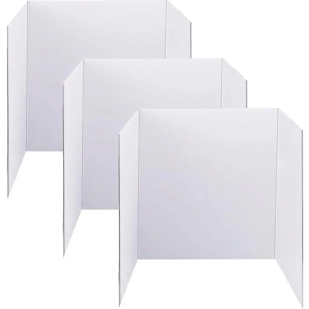Trifold Poster Board, 24" x 16", White Corrugated Project Boards for Science Fairs, Event Displays, and Business Presentations, School Projects, 3-Pack