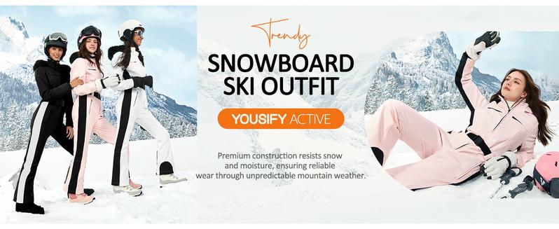 Yousify Womens Ski Suit One Piece Snowsuit Onesie Waterproof Windproof Ski Jacket Snowboard Sports Slim Jumpsuits Outerwear