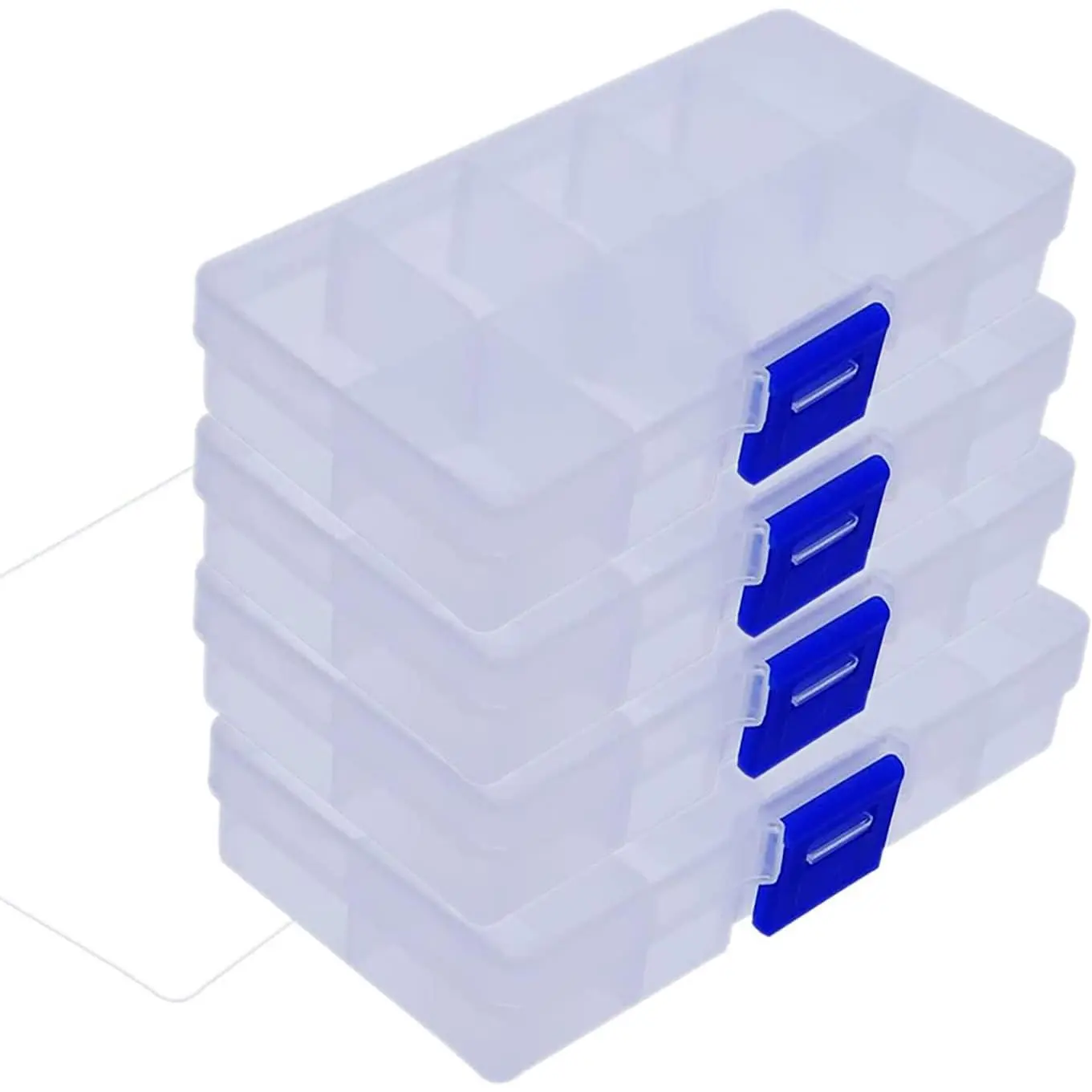 4 count 10 Grids 5 Inch x 2.5 Inch Adjustable Small Removable Clear Plastic  Organizer Divider Storage Box  Earring Tool Containers (White (10-Grid) 4 count)