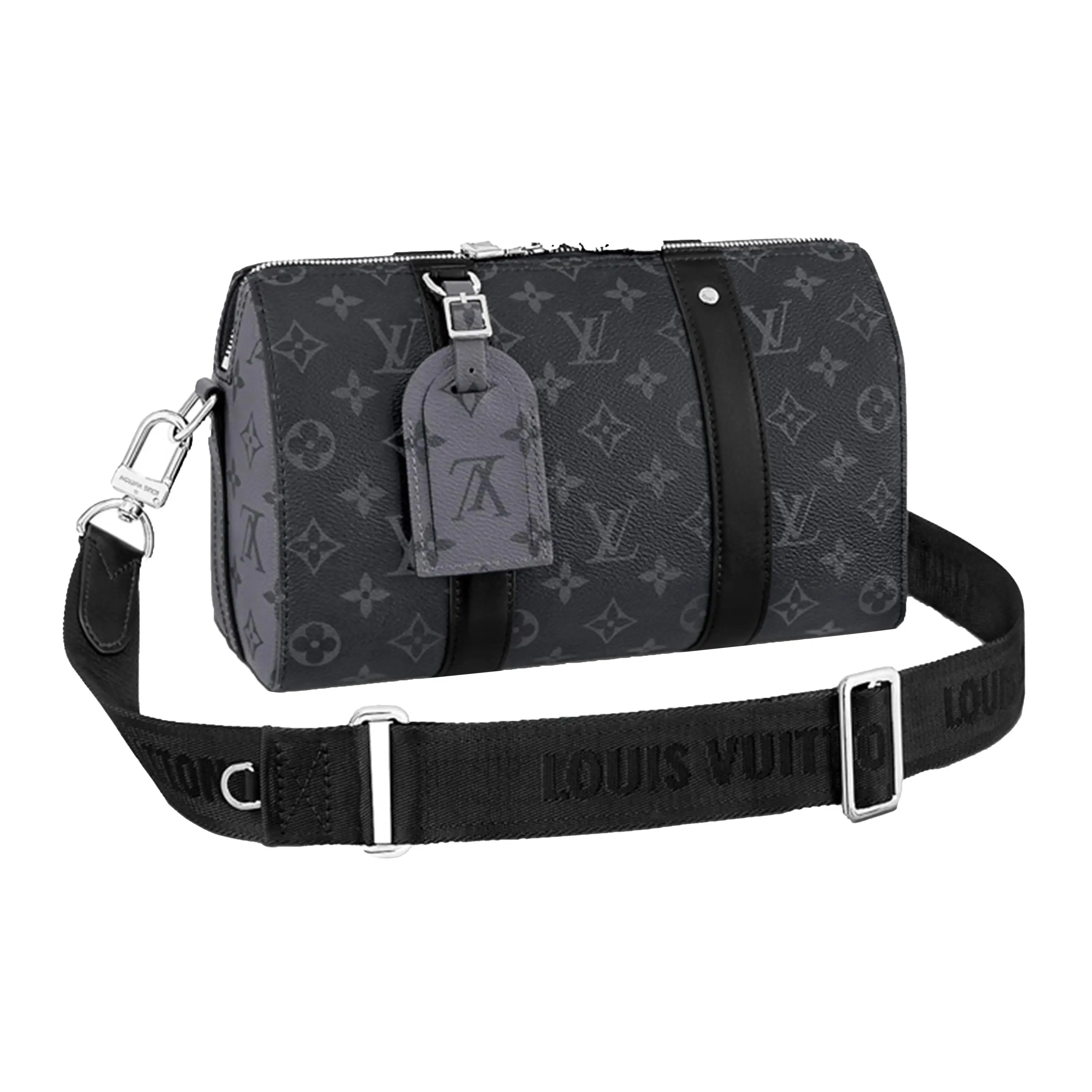 Louis Vuitton City Keepall Men's Cross Body Bag, Classic Monogram Canvas, Leather Trim, Adjustable Detachable Strap, Black