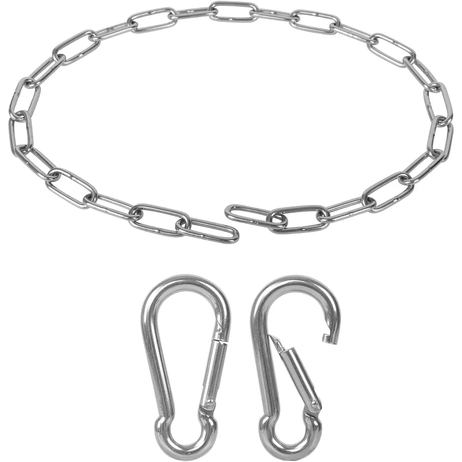 1/8 X 28 Inch Stainless Steel Gate Chain Lock, Adjustable Gate Link Chain Lock with 1/5 inch Carabiners, Metal  Gate Chain Link for Outdoor Fences, Yard  Cage, Side  Garden Door,
