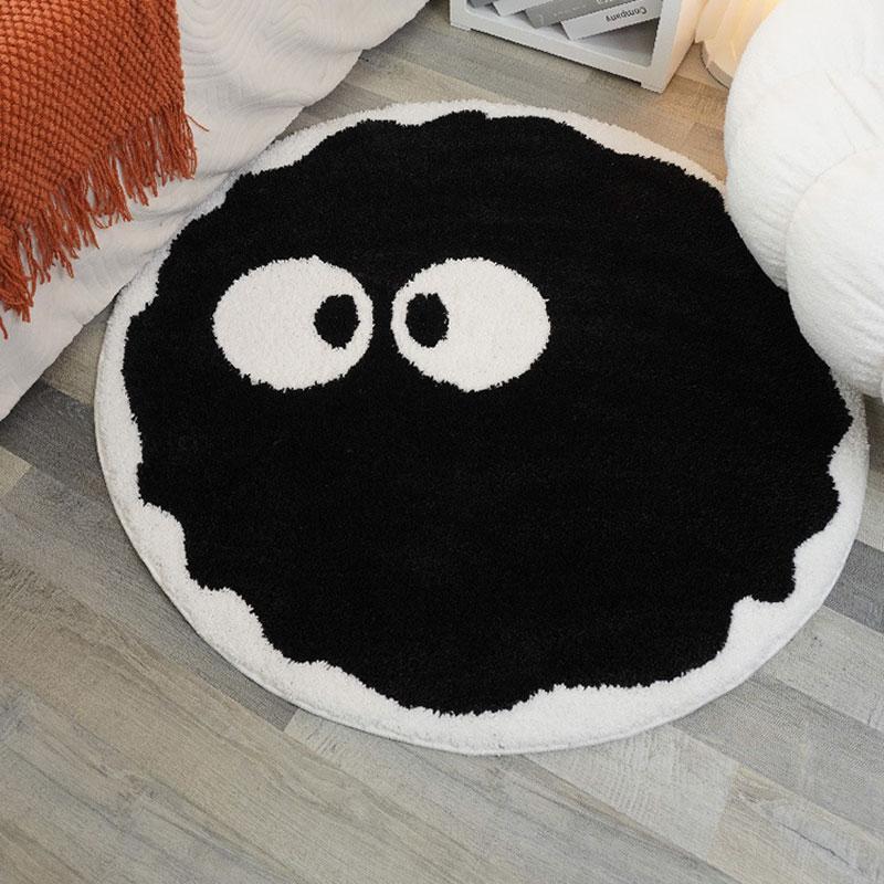 Cute Black Briquettes Carpet Soft Plush Shaggy Round Lounge Rug Anti-Slip Cartoon Style Cozy Living Room Home Decor Rugbriquette