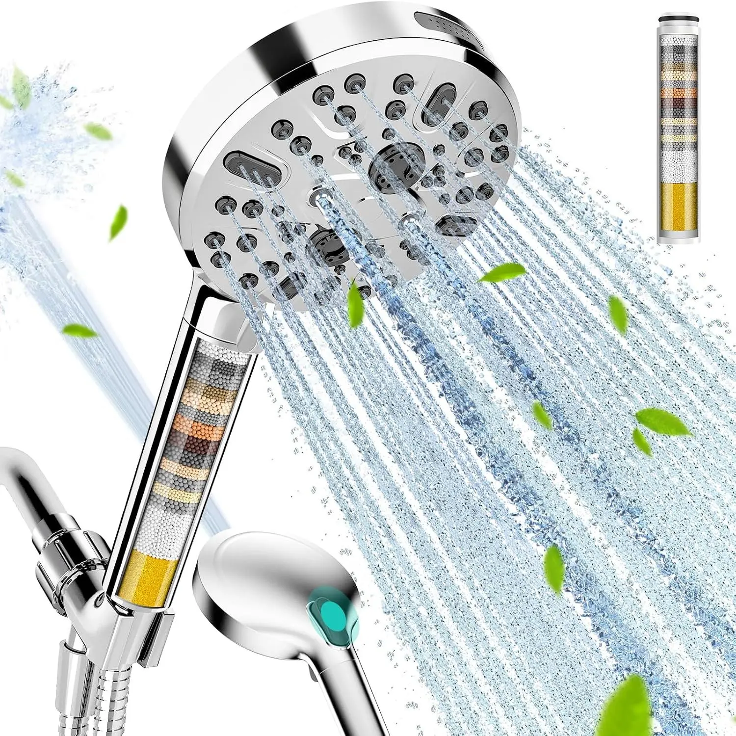 Filtered Shower  with Handheld - High  9  Modes Showerhead with 16-Stage Water Softener for Hard Water - Purifying Detachable Hand Held Shower , Chrome