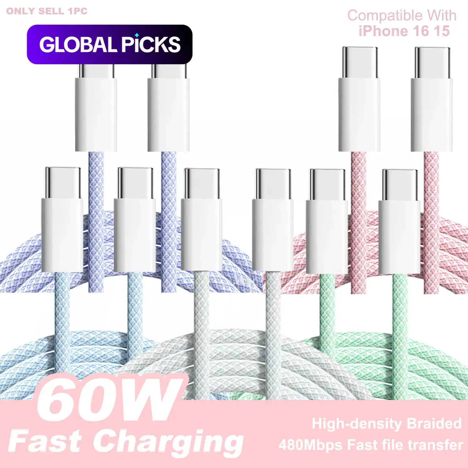 3.3/6.6ft Nylon-Braided Durable USB-C to Type-C Data Cable Cord for iPhone 17/16/15/Pro/Pro Max/iPad and Other Android Phones, Supports 18W–60W Fast Charging, Suitable for Home, Travel and Car Use #GLOBAL PICKS