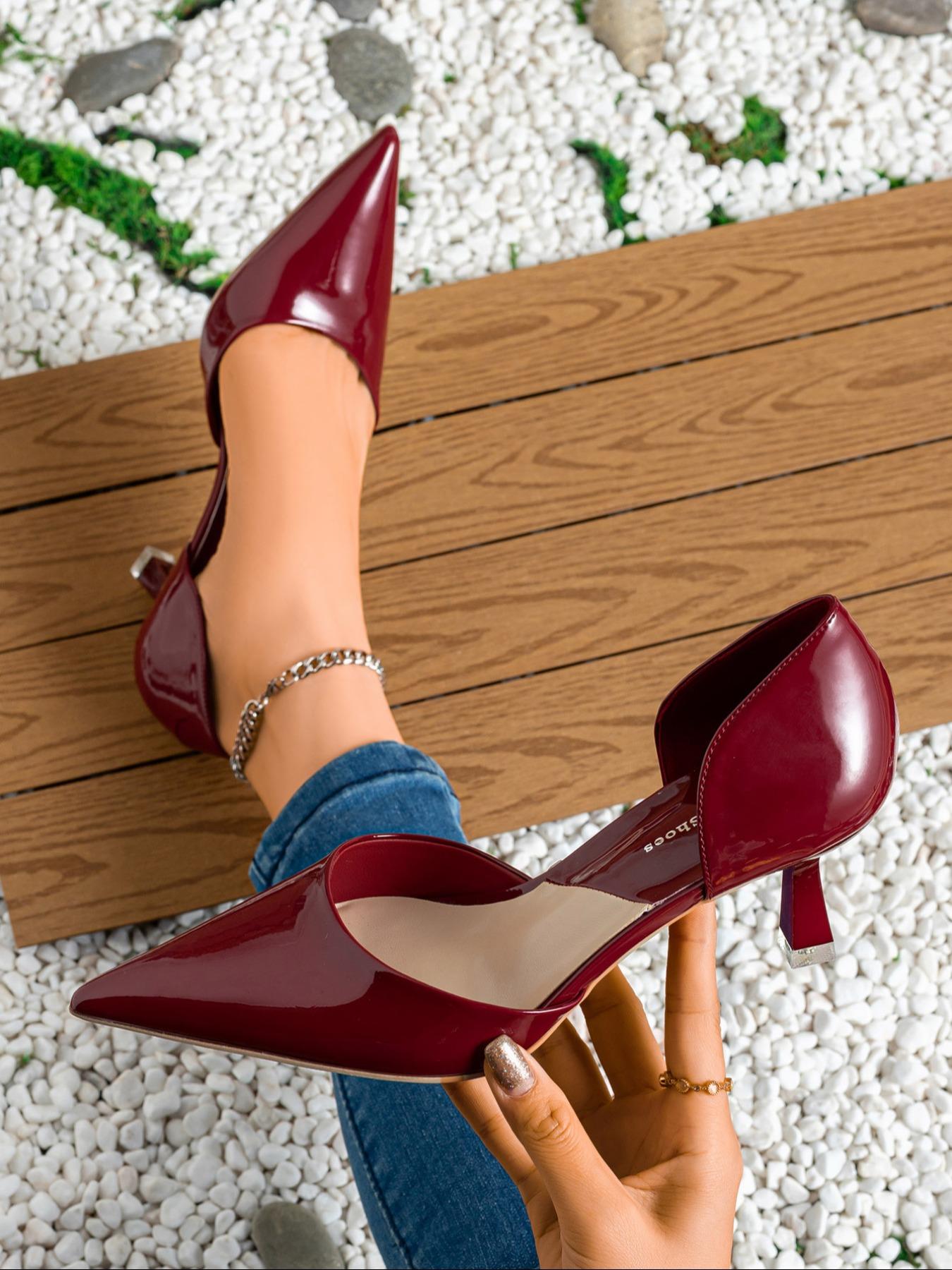 New French Hollow Stiletto Heels Pointed Toe PU Leather Upper Fashion Commuter High Heels, high heel pumps, Elegant Medium Width Shoes for Spring & Fall