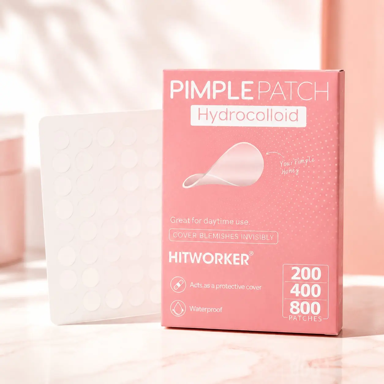 Hitworker Hydrocolloid Pimple Patch 200/400/800pcs, Invisible Blemish Cover Stickers, Thin Waterproof Spot Cover, Portable Face Care Patch