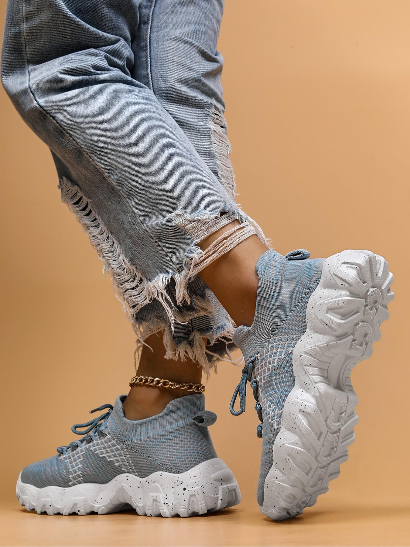 Women's Fashionable Striped Pattern Lace Up Low Top Sneakers, Casual Breathable Comfortable Sports Running Shoes, All-match Basic Shoes for Daily Wear, Closed