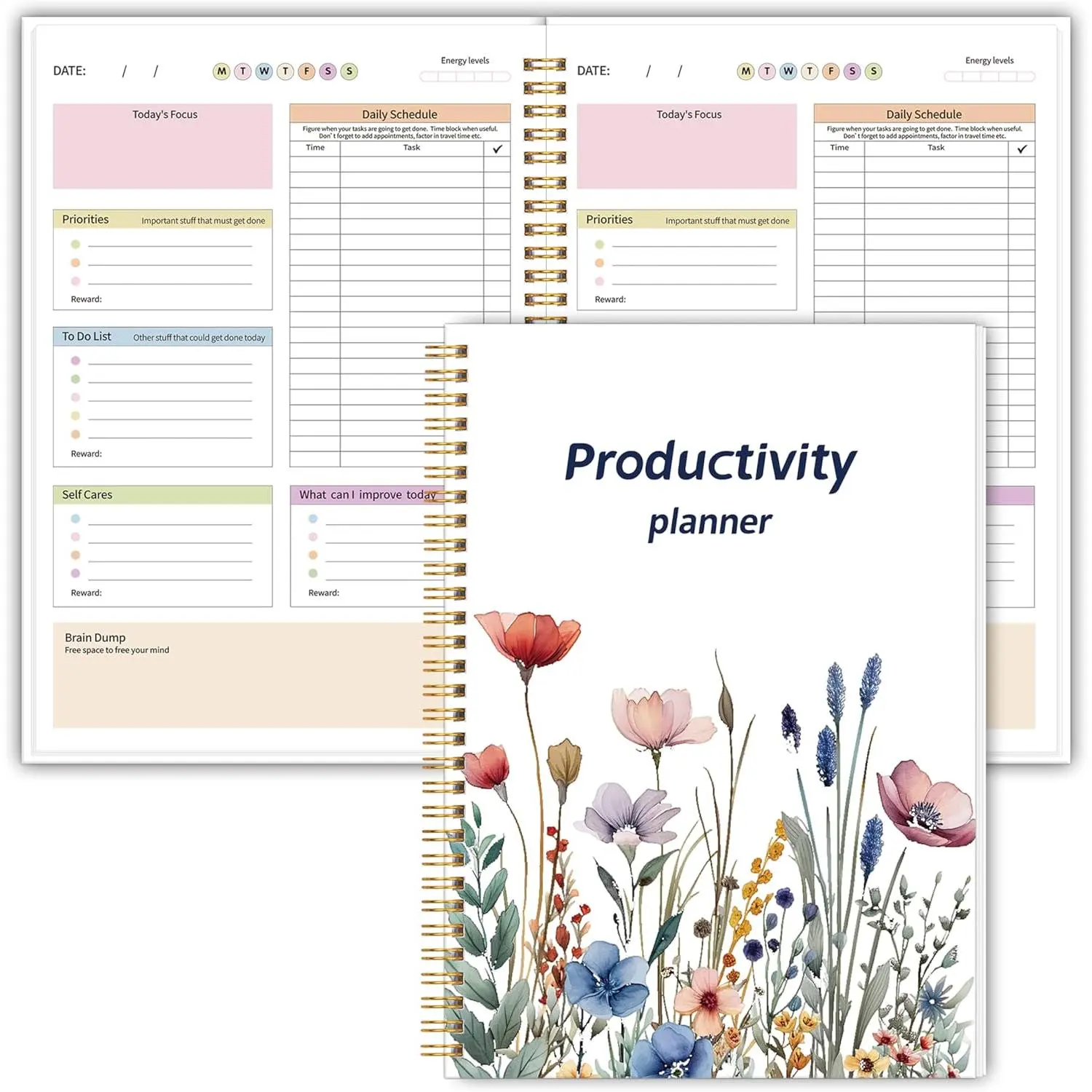Daily Planner with Hard Cover & Colorful Sheets Inside,Productivity Planner Task Management Organizer for Neurodivergent Adults Focused for Men & Women, 7" x 10"
