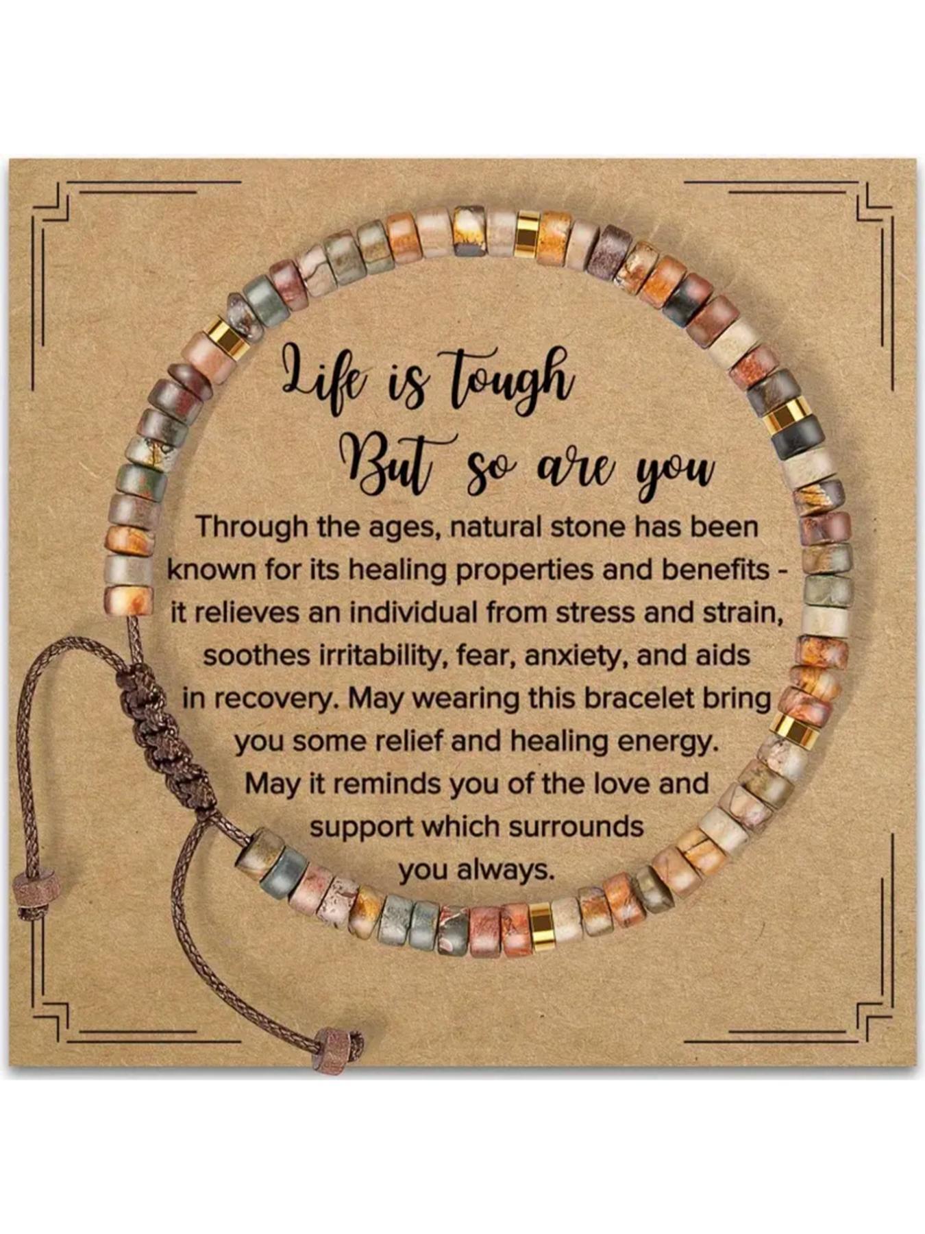 Boho Style Beaded Bracelet with Encouragement Card, Solstice Gemstone Bracelet, Fashion Drawstring Bracelet for Women & Girls, Trendy All-match & Exquisite for Birthday Gift