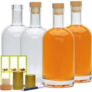 25 oz Glass Bottle with T-Top Cork,Liquor Bottles, Heavy Bottom Wine Bottle for Vodka, Juice, Milk, Whiskey, Water, Gift Giving,4-pack