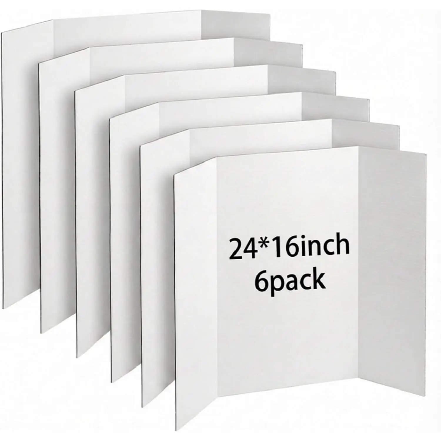 Trifold Poster Board, 24" x 16", 6-Pack, White Corrugated Project Boards for Science Fairs, School Projects, Event Displays, Business Presentations, Easy to Fold & Reusable
