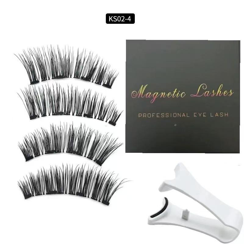 TikTok Trending 4 Magnet 3D Magnetic Eyelashes No Glue Ultra Thin Lightweight Natural Look Reusable Eye Lashes for Beginners