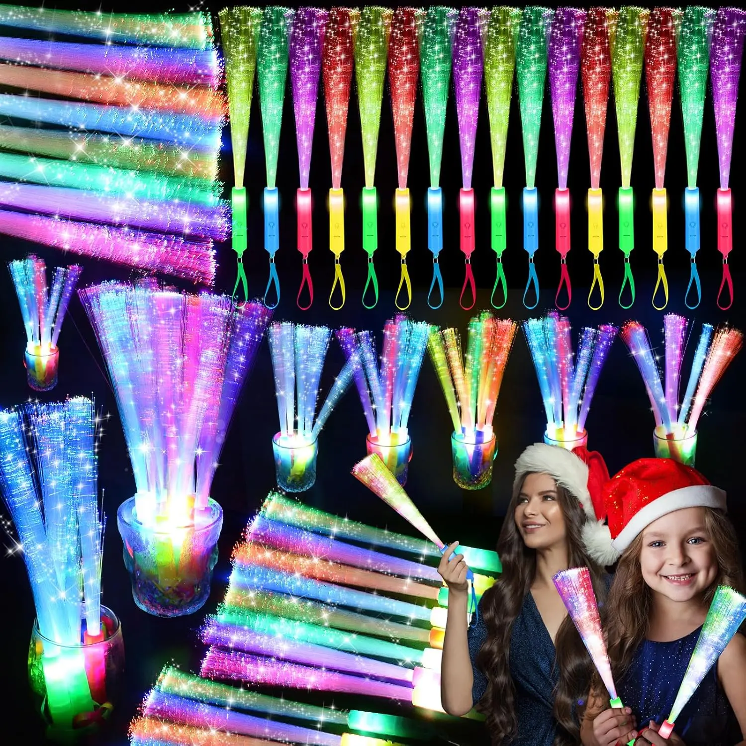 38 PCS Glow Sticks Bulk, Glow Fiber Optic Sticks, LED Light Wands, Glow in The Dark Party Supplies, Fiber Optic Wands for Weddings, Flashing LED Party Favors, Colorful Light Sticks