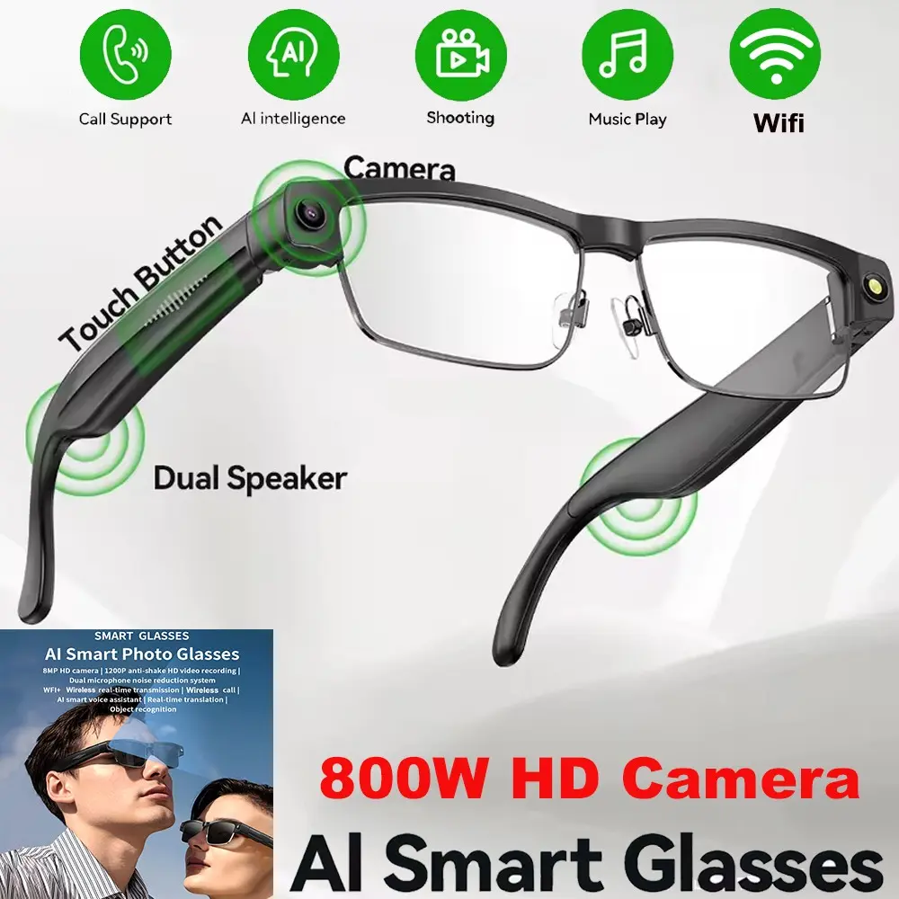 AI Smart Glasses with Camera and Bluetooth Translation for Men with 160+Languages,4K Glasses and Video Recording Dual Mic with Chat GPT, Meeting,Driver,Travel Business