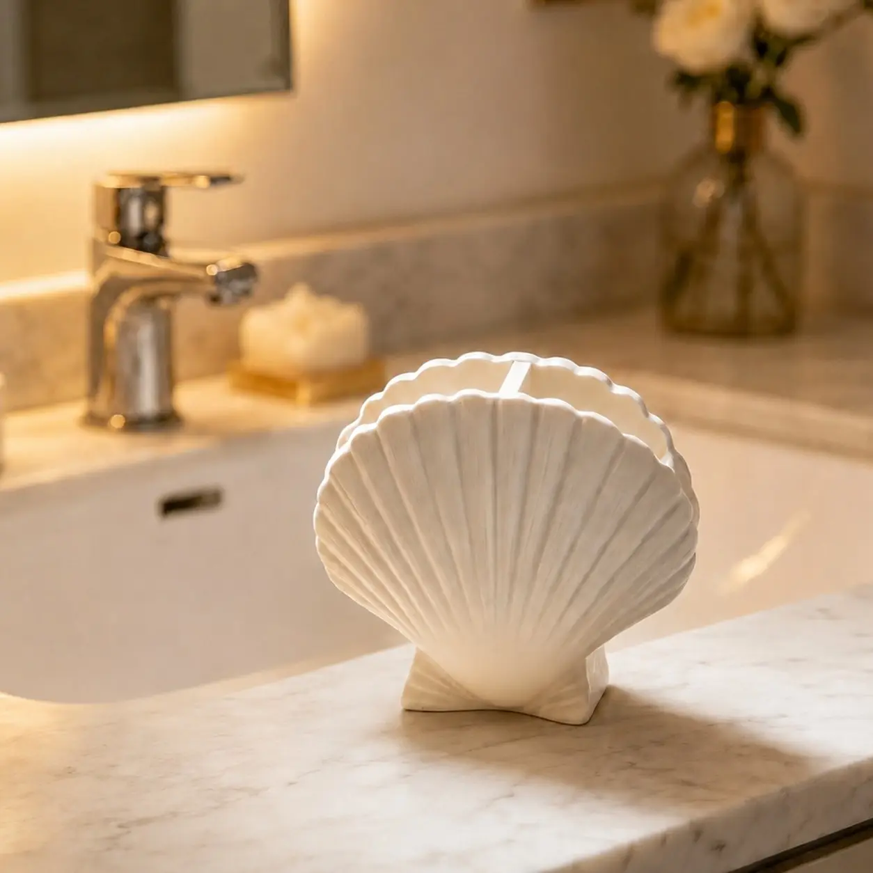 Resin Toothbrush Holder, Seashell Shape, Creative Countertop Bathroom Organizer, Aesthetic Coastal Home Decor, for Toothpaste Toothbrush, Toothbrush And Toothpaste Holder