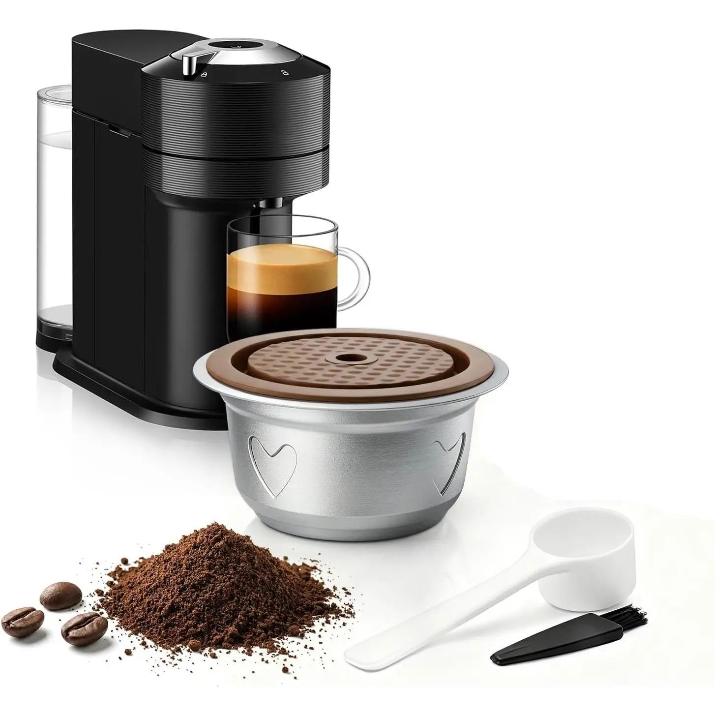 Stainless Steel  Coffee Pods 7.77oz/230ml Refillable Coffee Capsules Compatible with Nespr*sso V-rtuo NEXT POP PLUS GCA1 and ENV135,with 1 count   (230ML)