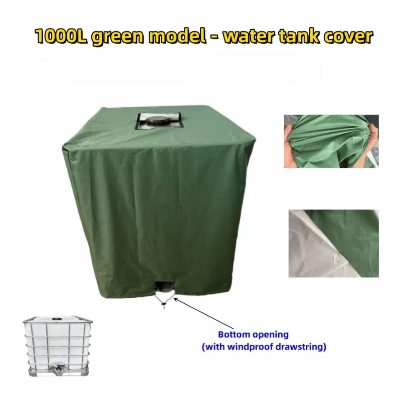 Water tank cover 1PC courtyard outdoor 1000L IBC barrel protective cover waterproof and windproof top Velcro, bottom opening with drawstring black/green optional outdoor water tank protective cover