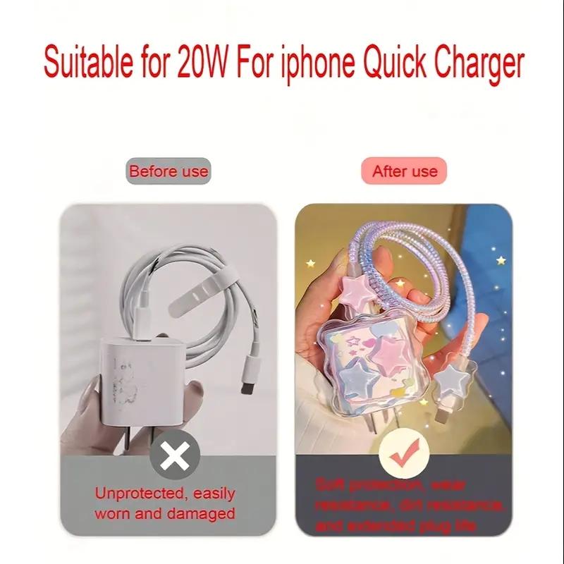 Charger Protection Trendy Liquid Glitter Phone Charger Protection Set, Data Cable ...