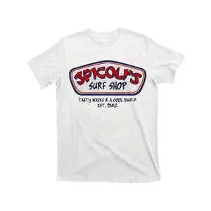 Men's Shortsleeve Cotton Tshirt - Spicoli's Surf Shop 1981 Vintage Logo, Round Neck, Street Style, Unisex Streetwear, "Taste the waves and follow the trend" Slogan, Machine Washable Casual Top, American Father's Day Funny Gift Idea