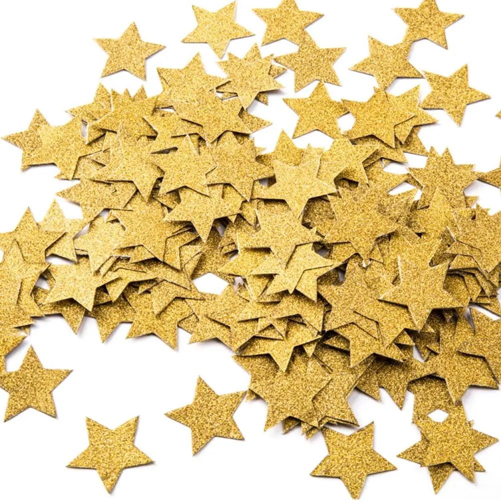 Glitter Five Stars Confetti for Wedding Party and Table Decor, 1.2’’ in Diameter (Glitter Gold, 200pc)