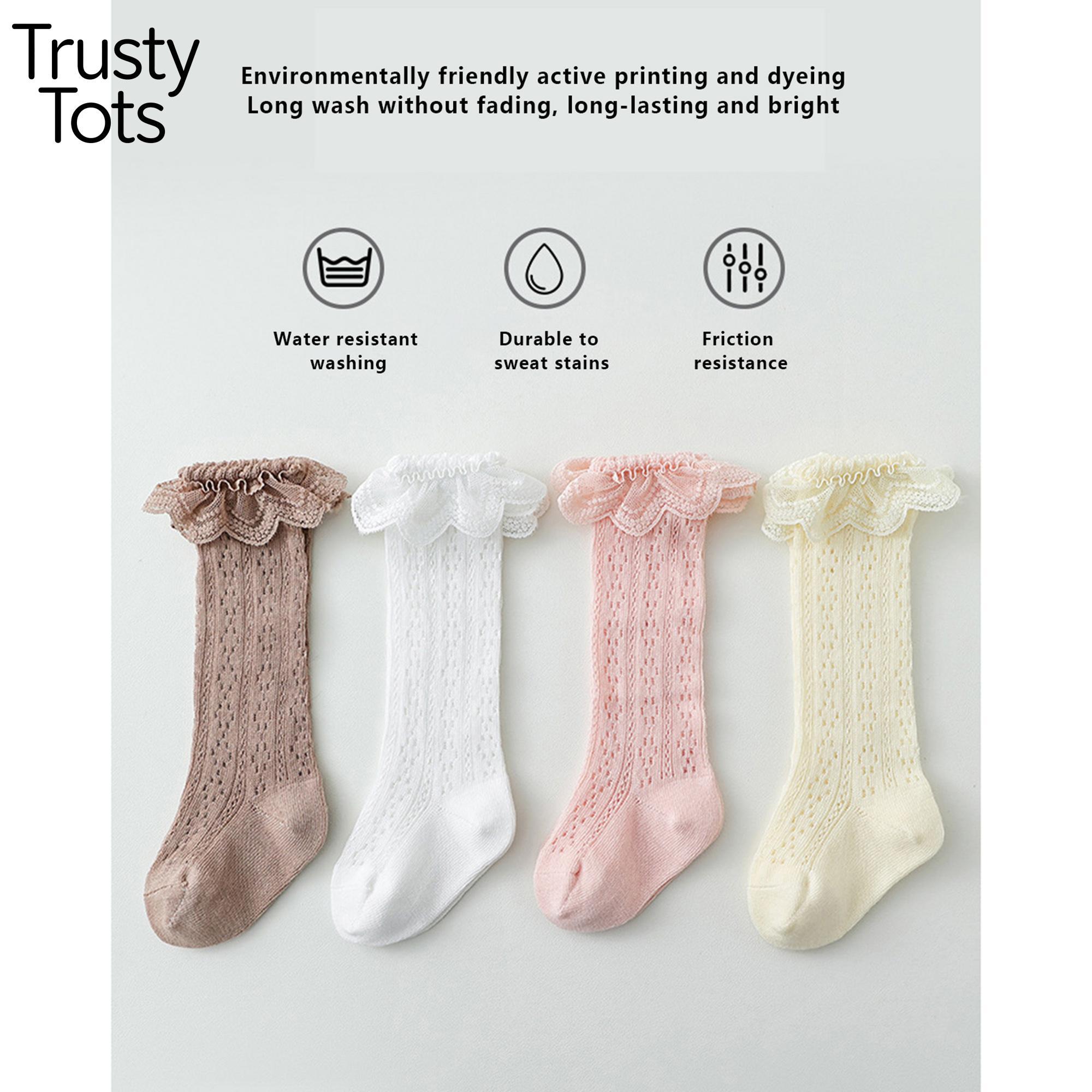 Trusty Tots  Toddler Girls Knee High Socks Summer Breathable Knit Lace Ruffle Princess Socks for Party, Wedding, Photography Unisex Earth Tone Knit Baby Stocking / Tights Baby Leggings